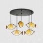 Hemp Rope Fish Suspension Pendant Ceiling Light with Globe Rattan Shade - Retro Restaurant Lighting in Brown