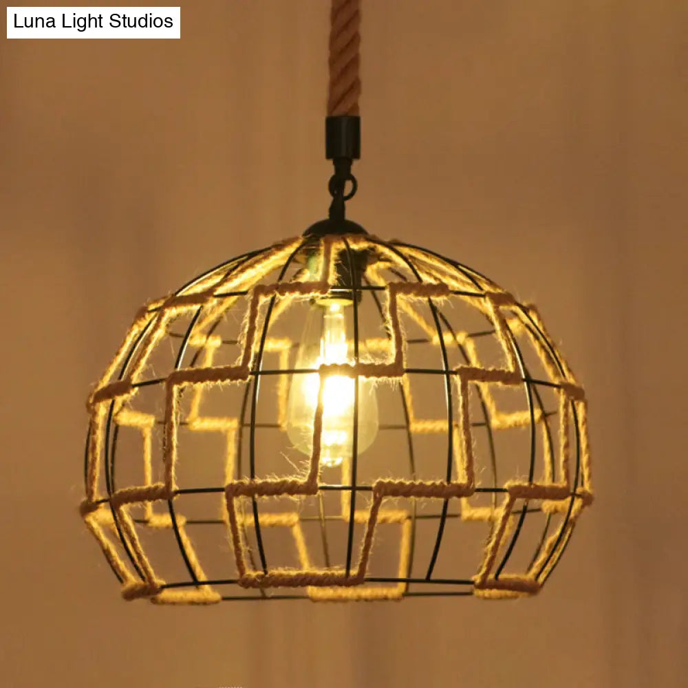 Hemp Rope Industrial Ceiling Pendant Light - Flaxen Single Hanging Fixture for Restaurants