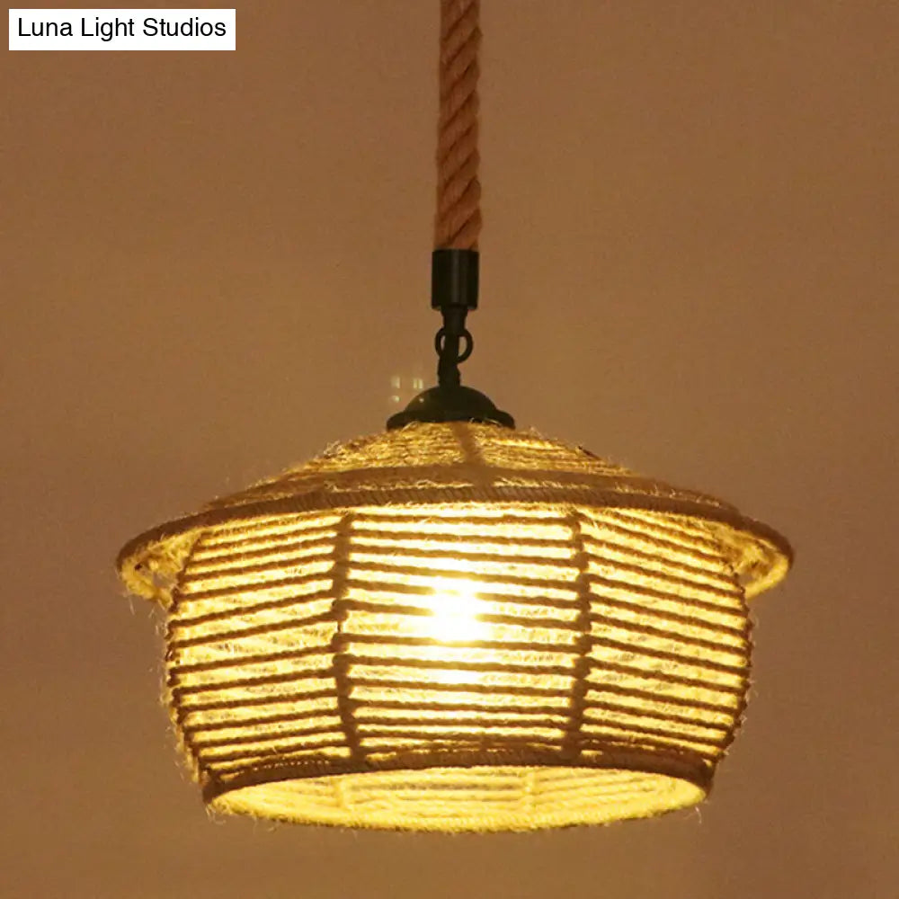 Hemp Rope Industrial Ceiling Pendant Light - Flaxen Single Hanging Fixture for Restaurants