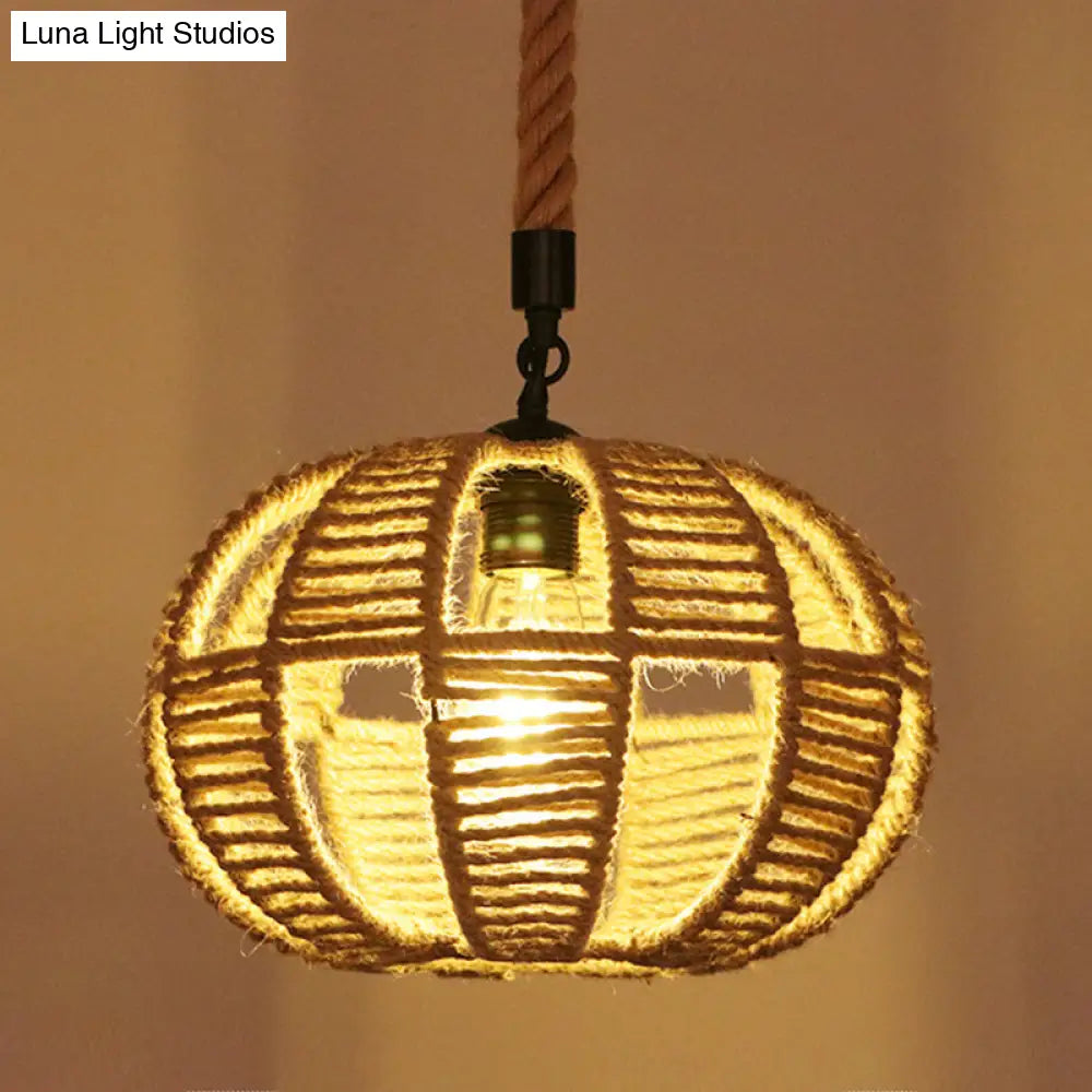 Hemp Rope Industrial Ceiling Pendant Light - Flaxen Single Hanging Fixture for Restaurants