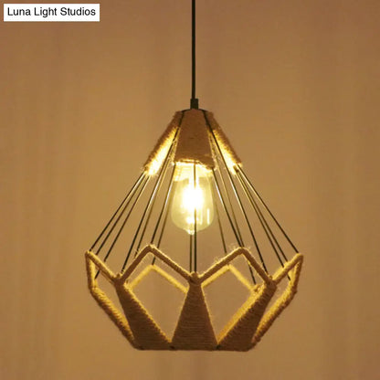 Hemp Rope Industrial Ceiling Pendant Light - Flaxen Single Hanging Fixture for Restaurants