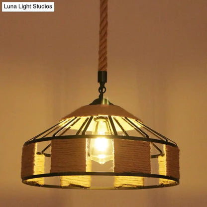 Hemp Rope Industrial Ceiling Pendant Light - Flaxen Single Hanging Fixture for Restaurants