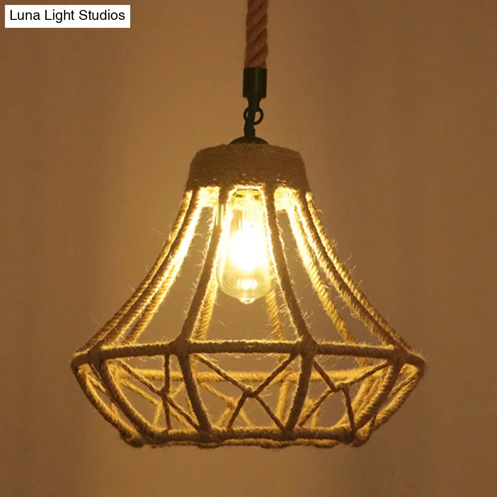 Hemp Rope Industrial Ceiling Pendant Light - Flaxen Single Hanging Fixture for Restaurants