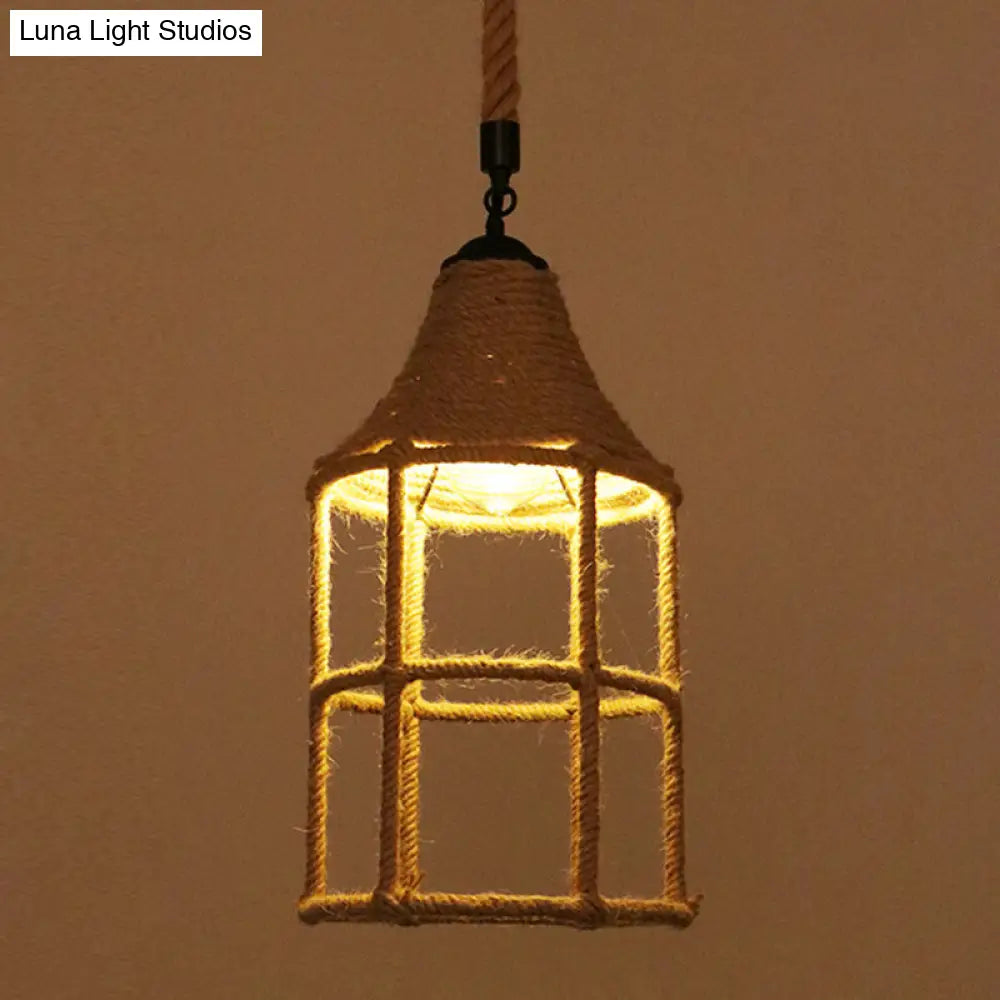 Hemp Rope Industrial Ceiling Pendant Light - Flaxen Single Hanging Fixture for Restaurants