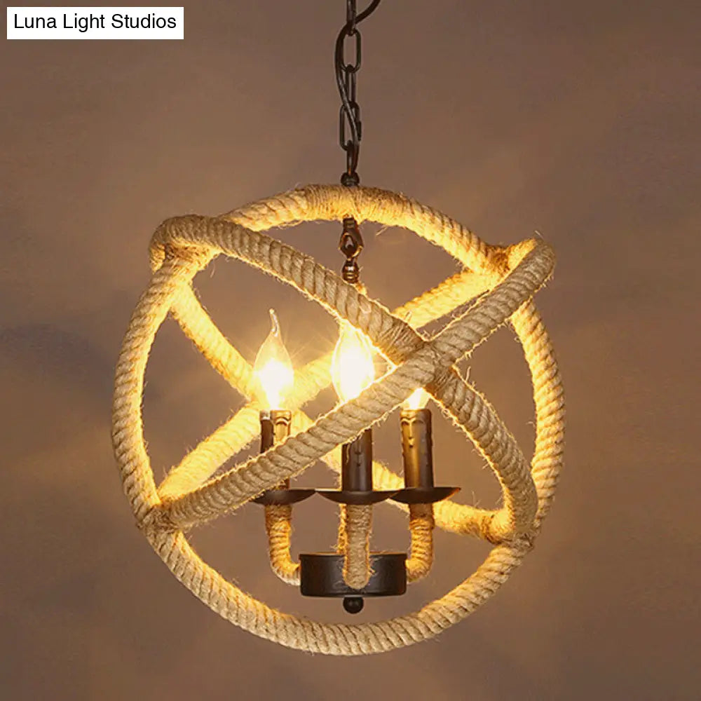 Hemp Rope Industrial Ceiling Pendant Light - Flaxen Single Hanging Fixture for Restaurants