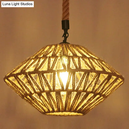 Hemp Rope Industrial Ceiling Pendant Light - Flaxen Single Hanging Fixture for Restaurants