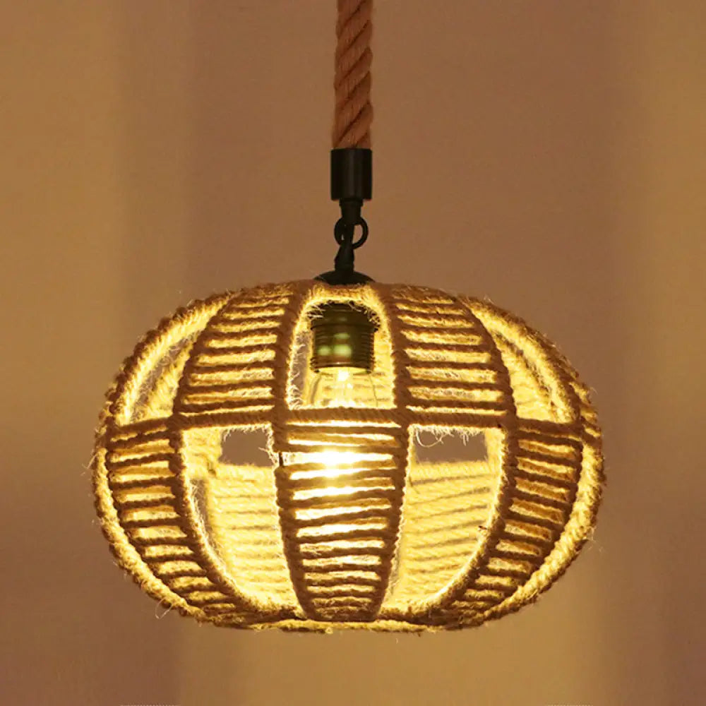 Hemp Rope Industrial Ceiling Pendant Light - Flaxen Single Hanging Fixture for Restaurants