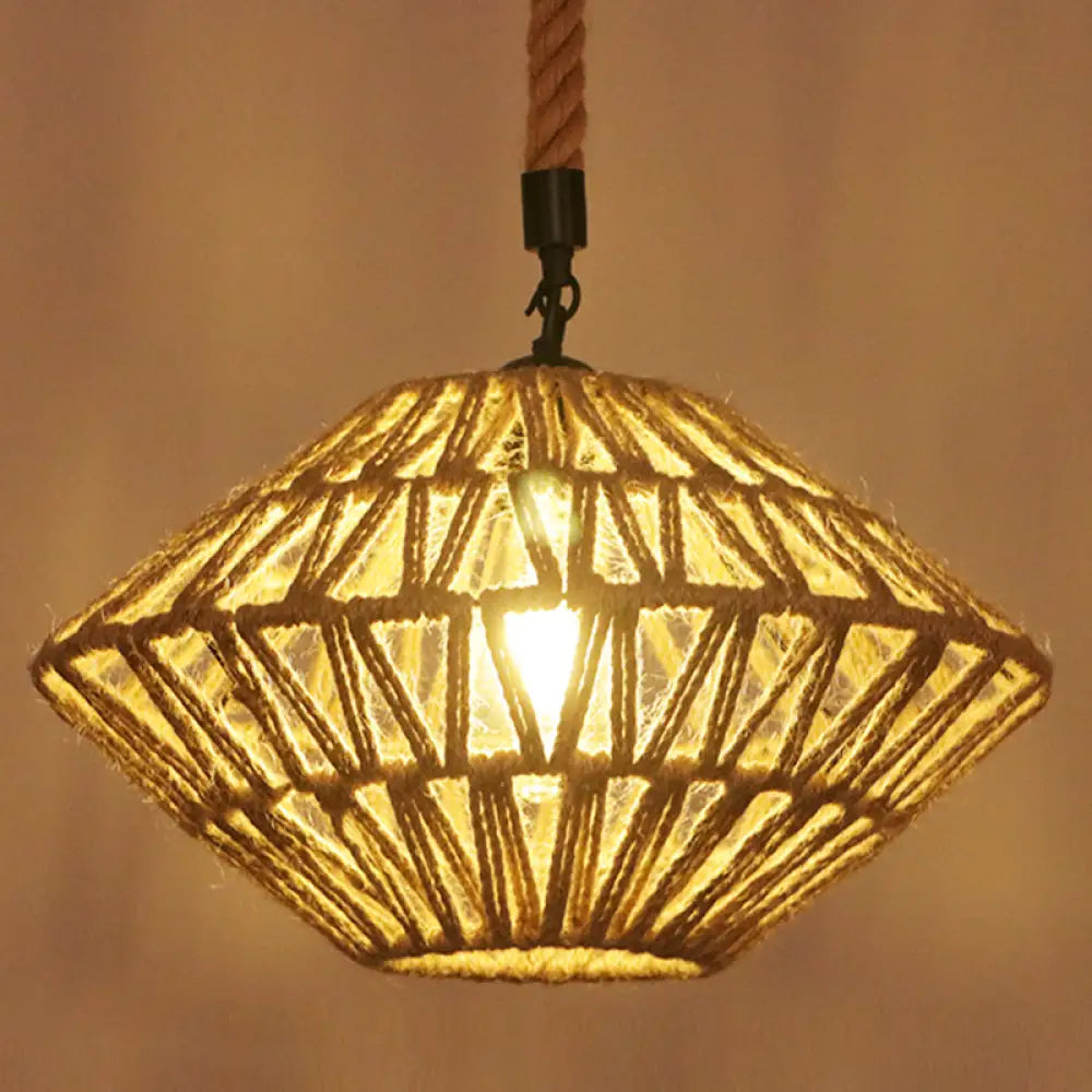 Hemp Rope Industrial Ceiling Pendant Light - Flaxen Single Hanging Fixture for Restaurants