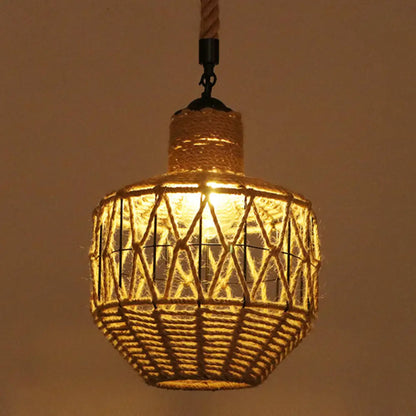 Hemp Rope Industrial Ceiling Pendant Light - Flaxen Single Hanging Fixture for Restaurants