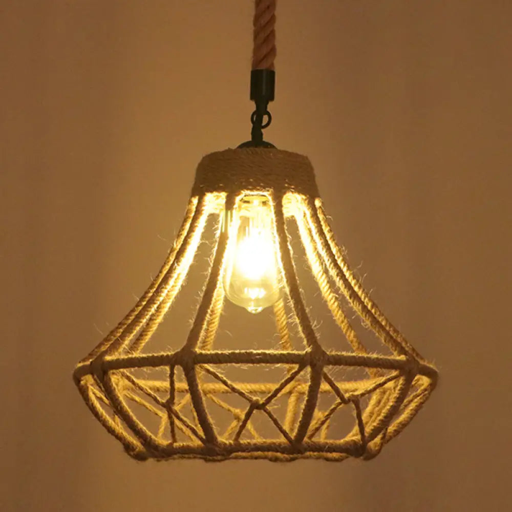 Hemp Rope Industrial Ceiling Pendant Light - Flaxen Single Hanging Fixture for Restaurants