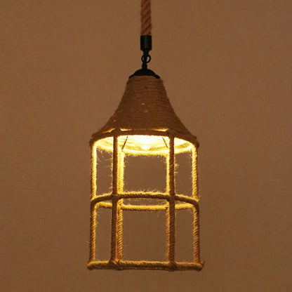 Hemp Rope Industrial Ceiling Pendant Light - Flaxen Single Hanging Fixture for Restaurants