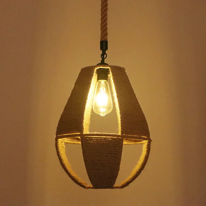 Hemp Rope Industrial Ceiling Pendant Light - Flaxen Single Hanging Fixture for Restaurants