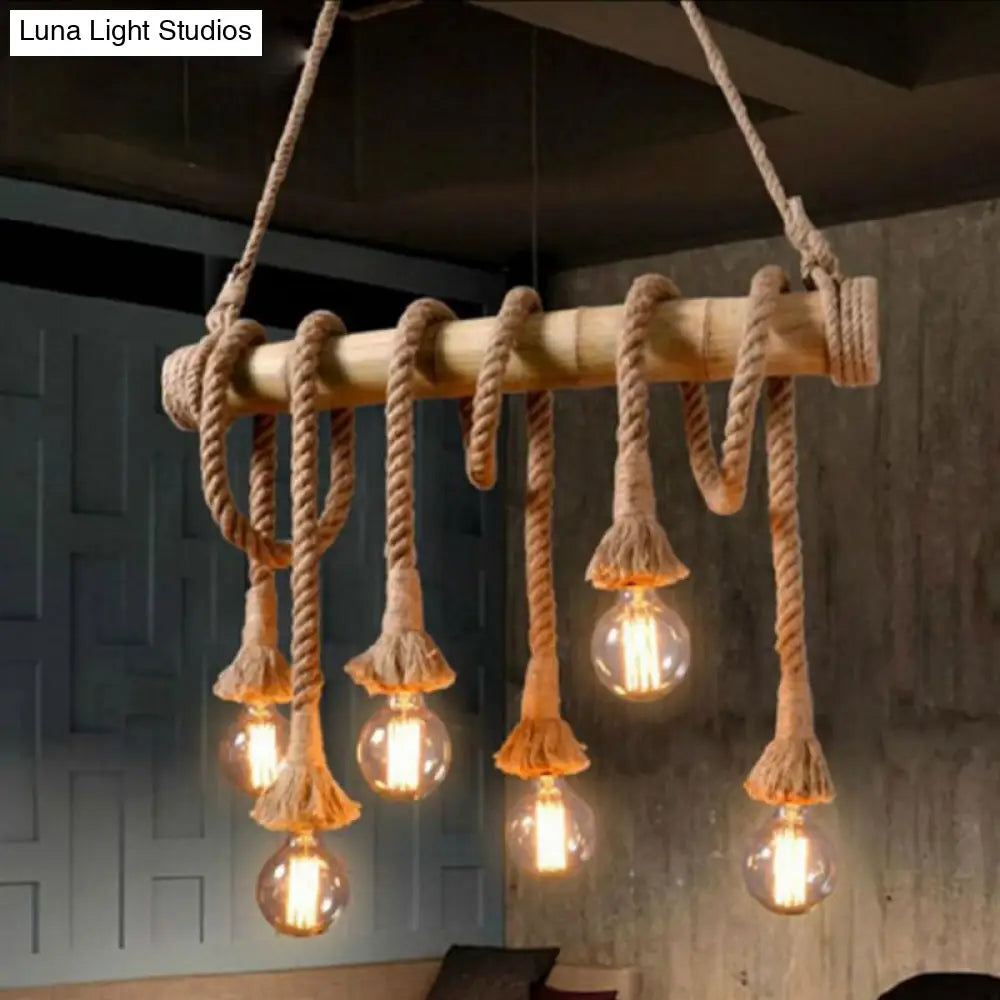 DecorBites™ Hemp Rope Pendant Lamp - Industrial Style Beige - Linear over Island Lighting