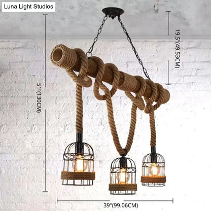 DecorBites™ Hemp Rope Pendant Lamp - Industrial Style Beige - Linear over Island Lighting