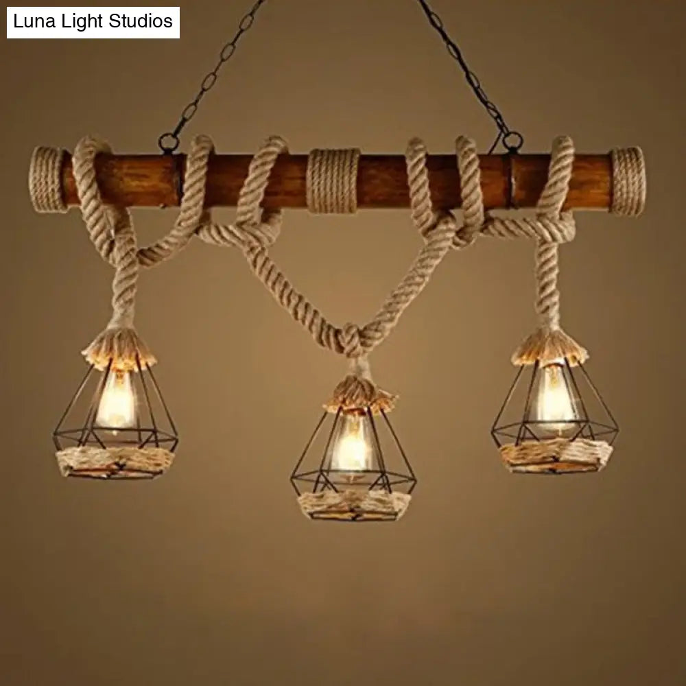 DecorBites™ Hemp Rope Pendant Lamp - Industrial Style Beige - Linear over Island Lighting