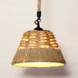 Hemp Rope Rustic Pendant Light with Caged Design and Brown Finish for Restaurants