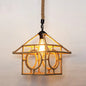 Hemp Rope Rustic Pendant Light with Caged Design and Brown Finish for Restaurants