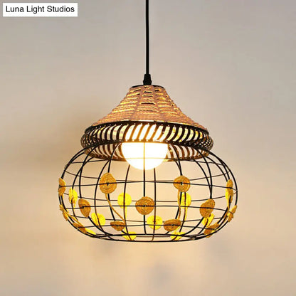 Hemp Rope Shaded Pendant Light - Antique 1-Light Hanging Fixture for Restaurants in Brown