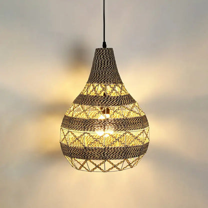 Hemp Rope Shaded Pendant Light - Antique 1-Light Hanging Fixture for Restaurants in Brown