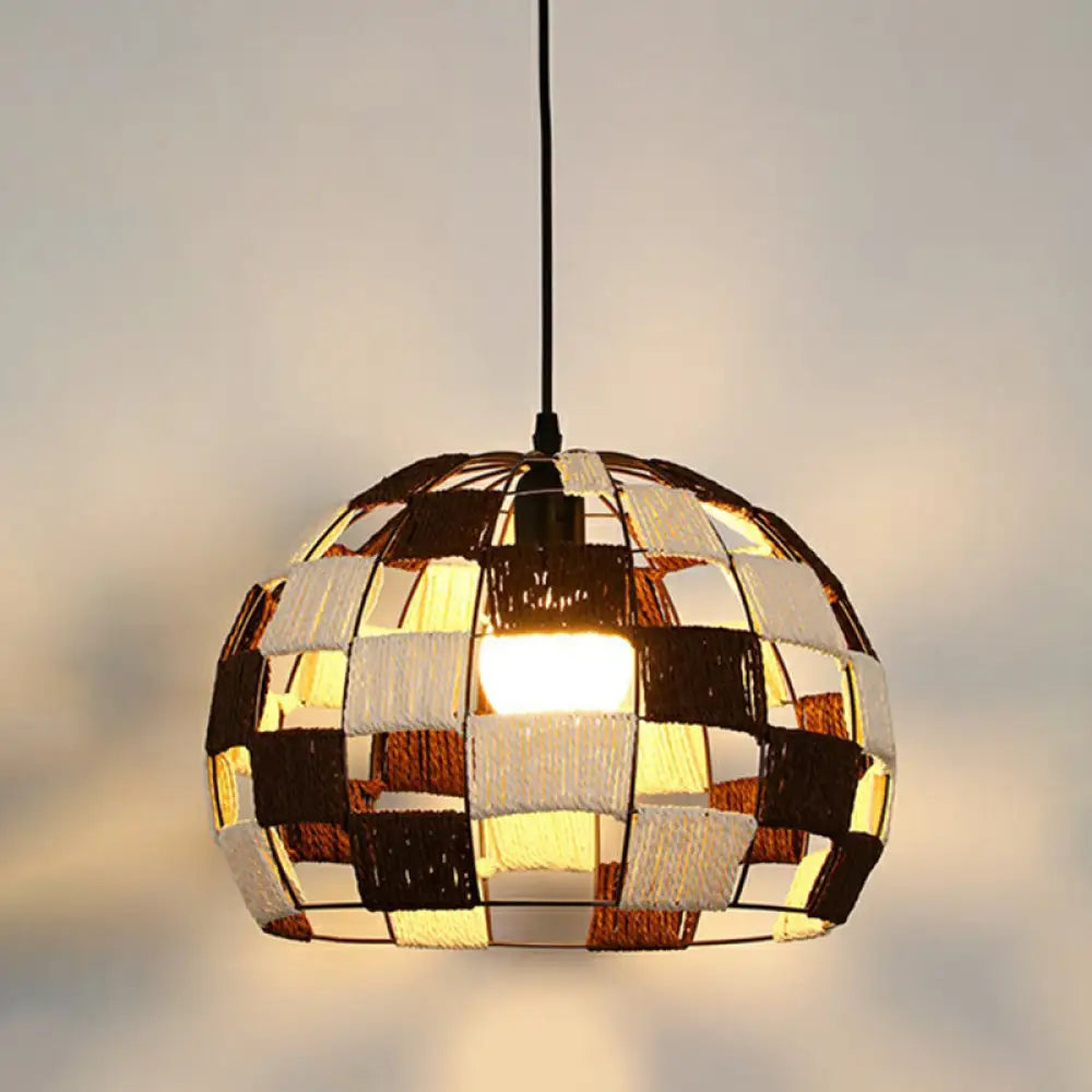 Hemp Rope Shaded Pendant Light - Antique 1-Light Hanging Fixture for Restaurants in Brown