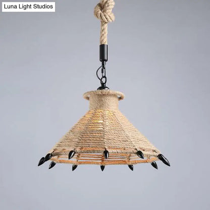 Hemp Rope Wrapped Ceiling Pendant Light - Industrial Single-Chain Design, Brown Finish