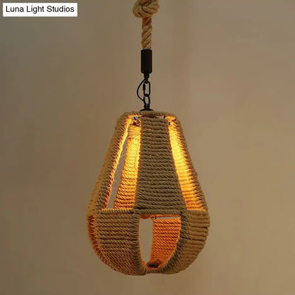 Hemp Rope Wrapped Ceiling Pendant Light - Industrial Single-Chain Design, Brown Finish