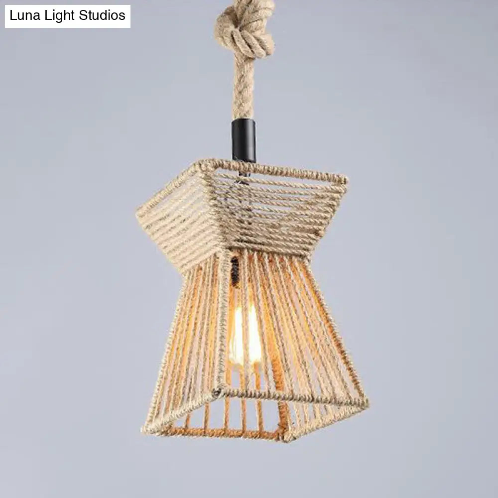 Hemp Rope Wrapped Ceiling Pendant Light - Industrial Single-Chain Design, Brown Finish