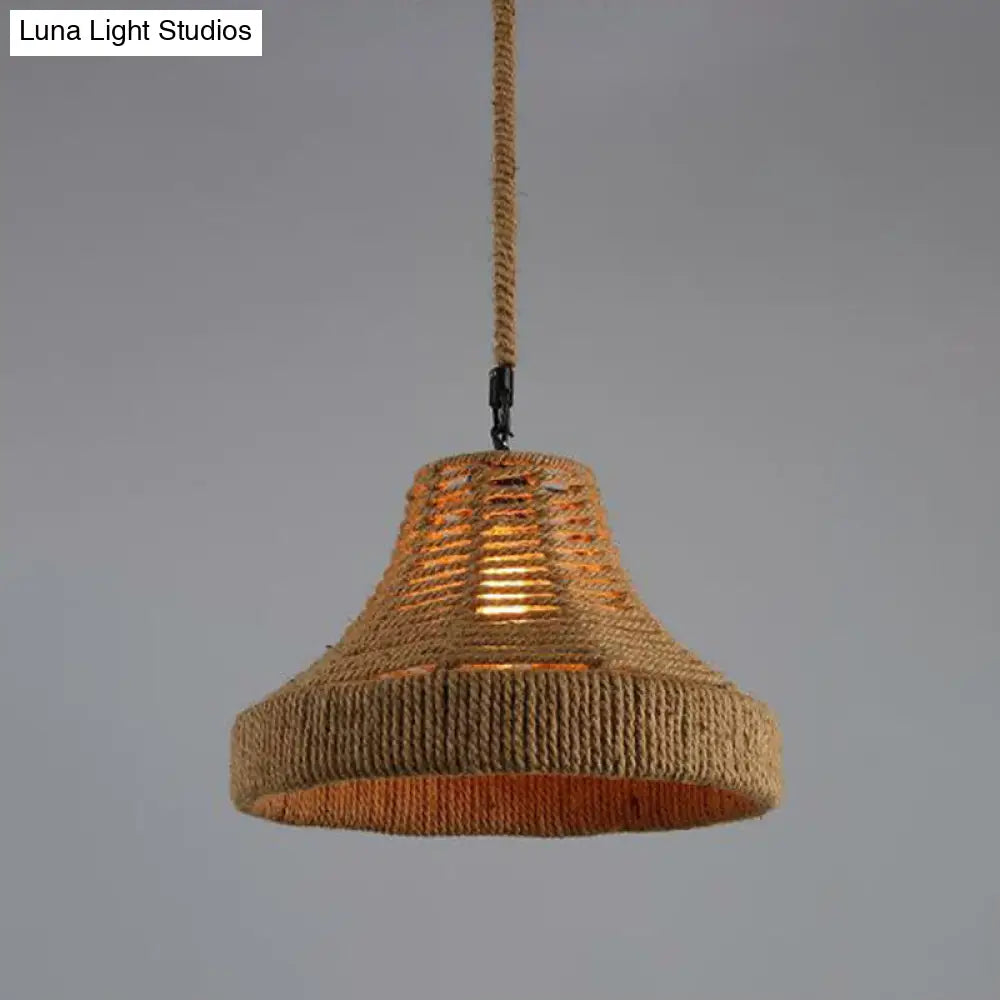 Hemp Rope Wrapped Ceiling Pendant Light - Industrial Single-Chain Design, Brown Finish