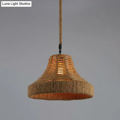 Hemp Rope Wrapped Ceiling Pendant Light - Industrial Single-Chain Design, Brown Finish