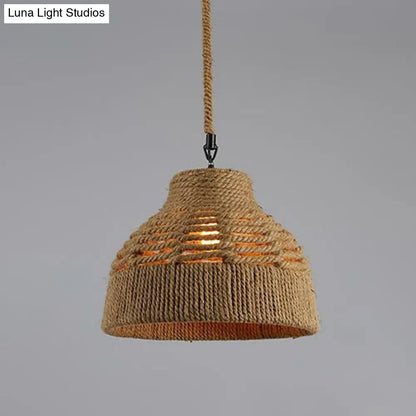 Hemp Rope Wrapped Ceiling Pendant Light - Industrial Single-Chain Design, Brown Finish