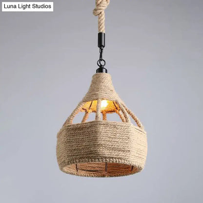 Hemp Rope Wrapped Ceiling Pendant Light - Industrial Single-Chain Design, Brown Finish