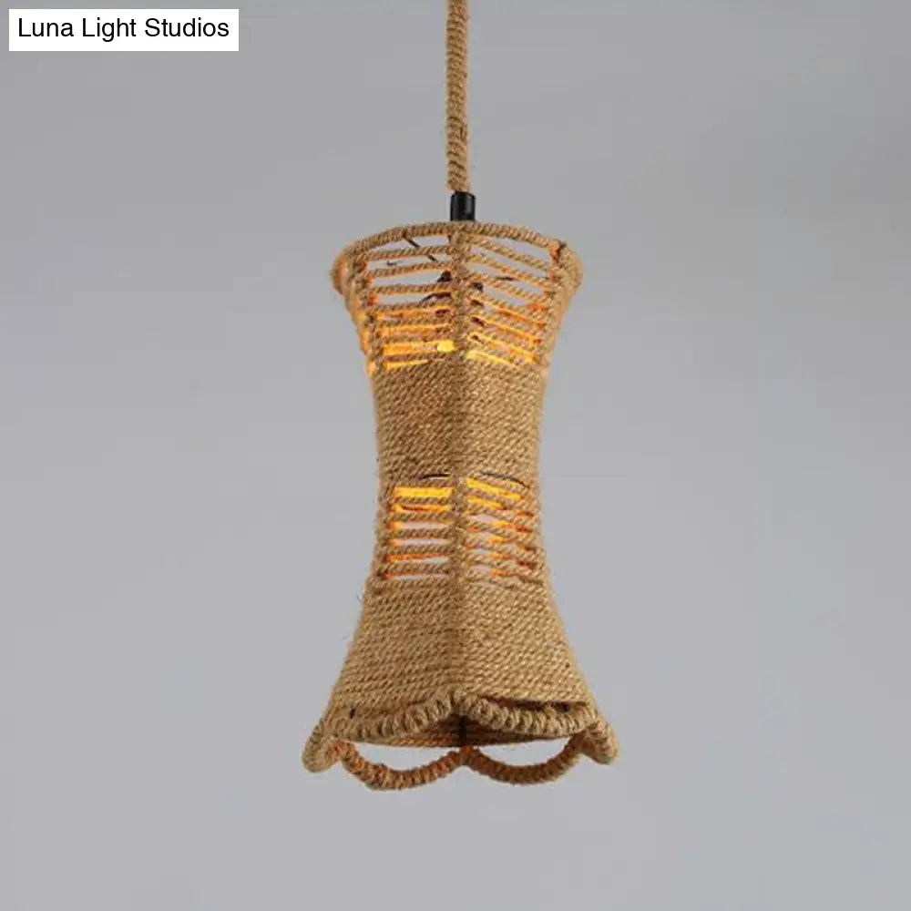 Hemp Rope Wrapped Ceiling Pendant Light - Industrial Single-Chain Design, Brown Finish