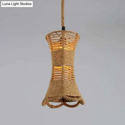 Hemp Rope Wrapped Ceiling Pendant Light - Industrial Single-Chain Design, Brown Finish