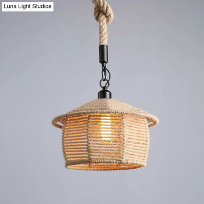 Hemp Rope Wrapped Ceiling Pendant Light - Industrial Single-Chain Design, Brown Finish