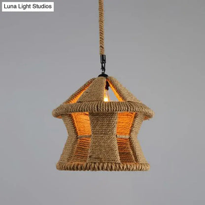 Hemp Rope Wrapped Ceiling Pendant Light - Industrial Single-Chain Design, Brown Finish