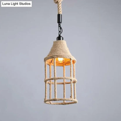 Hemp Rope Wrapped Ceiling Pendant Light - Industrial Single-Chain Design, Brown Finish