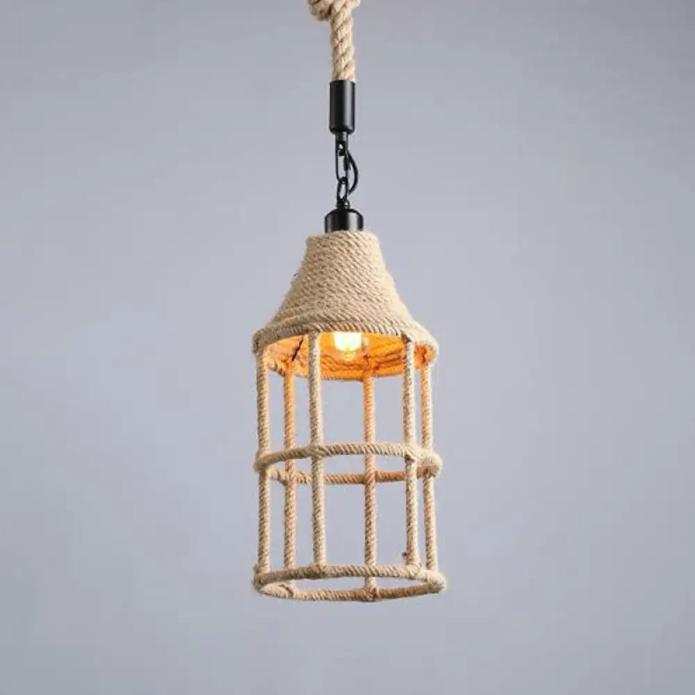 Hemp Rope Wrapped Ceiling Pendant Light - Industrial Single-Chain Design, Brown Finish