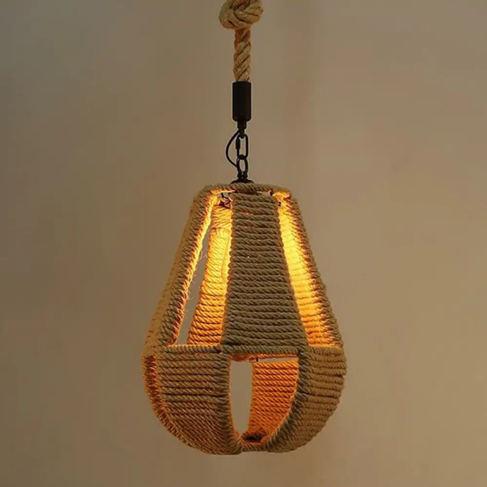 Hemp Rope Wrapped Ceiling Pendant Light - Industrial Single-Chain Design, Brown Finish