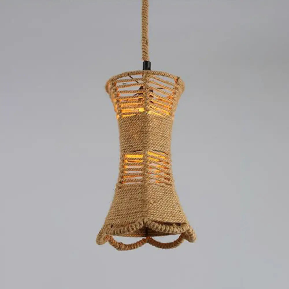 Hemp Rope Wrapped Ceiling Pendant Light - Industrial Single-Chain Design, Brown Finish