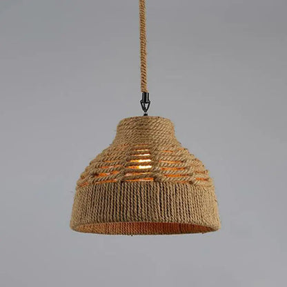 Hemp Rope Wrapped Ceiling Pendant Light - Industrial Single-Chain Design, Brown Finish