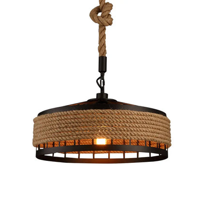 Hemp Rope Yurt Hanging Light - Rustic Pendant Fixture in Black