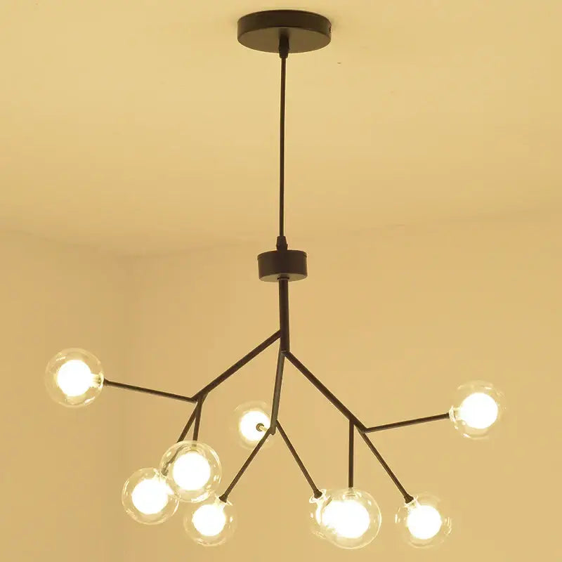 Black metal decorbites heracleum firefly chandelier with clear gold glass globe bulbs for dining room lighting
