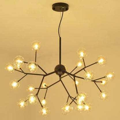 Black metal decorbites heracleum firefly gold glass ball chandelier with multiple clear globe bulbs for dining room light