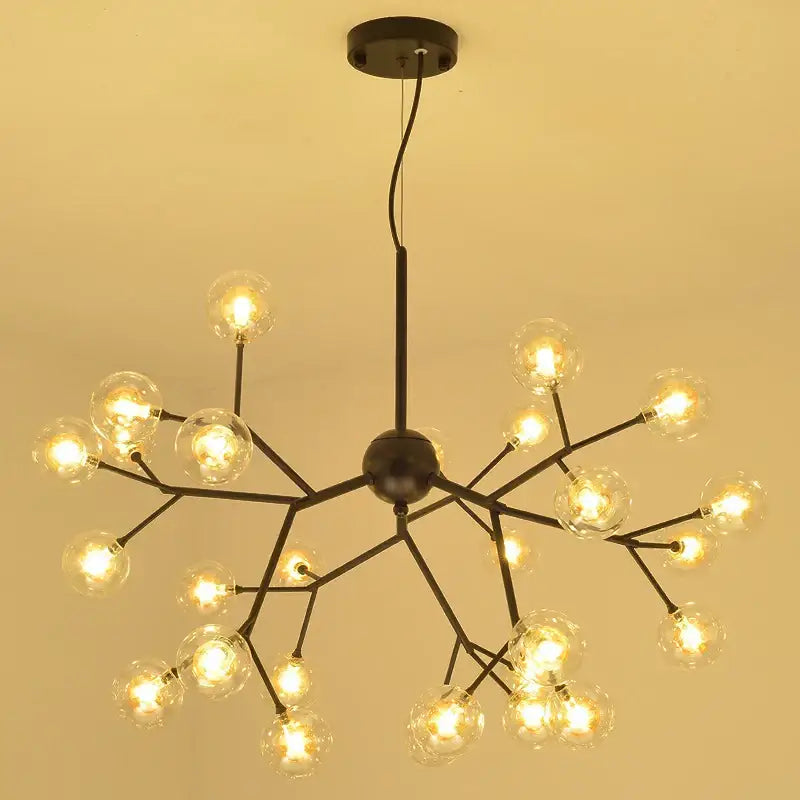 Black metal decorbites heracleum firefly gold glass ball chandelier with multiple clear globe bulbs for dining room light