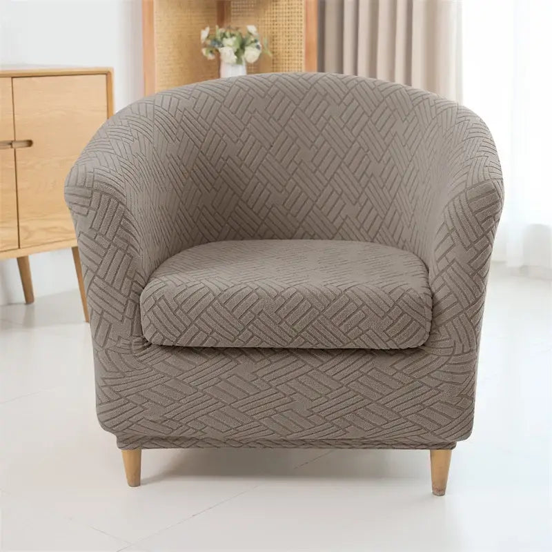 Beige herringbone jacquard elastic armchair slipcover with woven pattern for living room decor