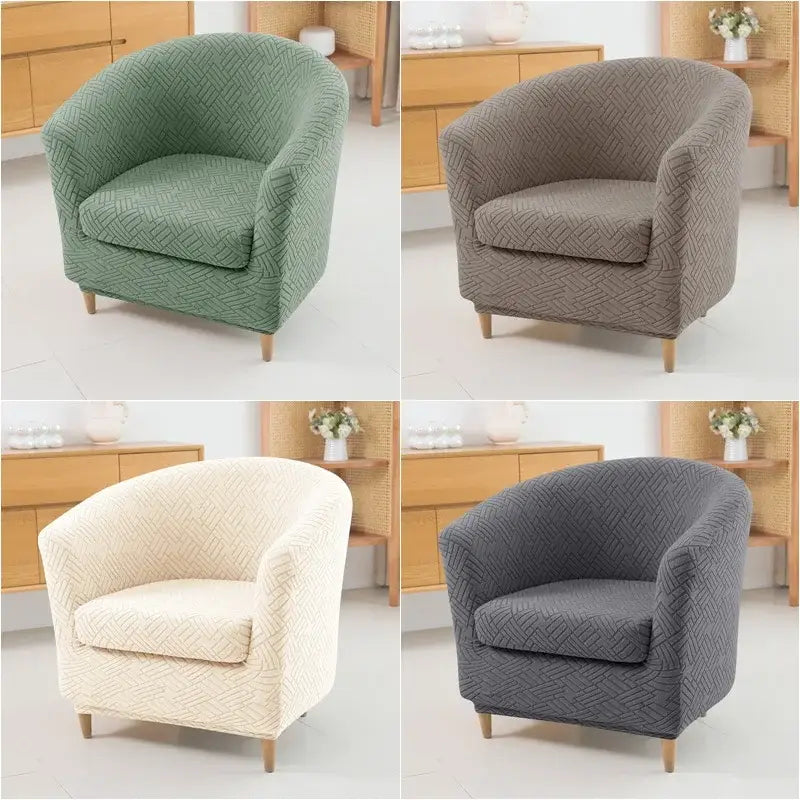 Herringbone jacquard elastic armchair slipcover in green stretchy fabric for cozy living room decor