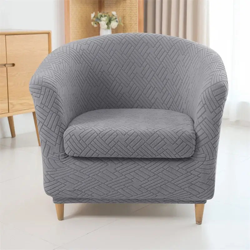 Gray herringbone jacquard elastic armchair slipcover with woven textured fabric for living room decor