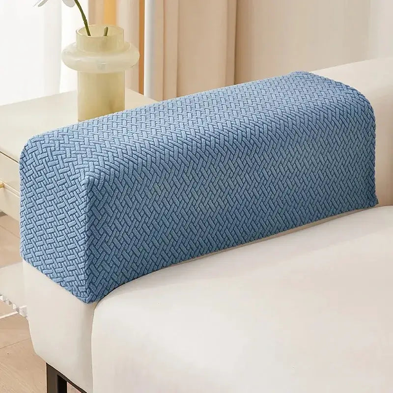 Blue woven knit fleece sofa backrest cover showing the back side for herringbone knit fleece living room set