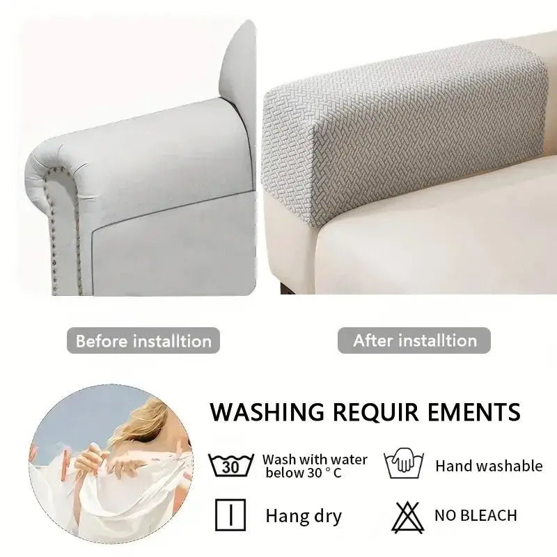 Gray herringbone knit fleece sofa arm cover designed for living room armrest protection and style