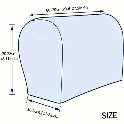 Light blue stretchy knit fleece sofa armrest cover with curved top and tapered sides for living room set